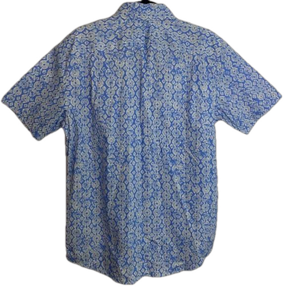 Thomas Sterling Mineral Blue and White Geo Print Button Down Cotton SKU0717 - Picture 2 of 5